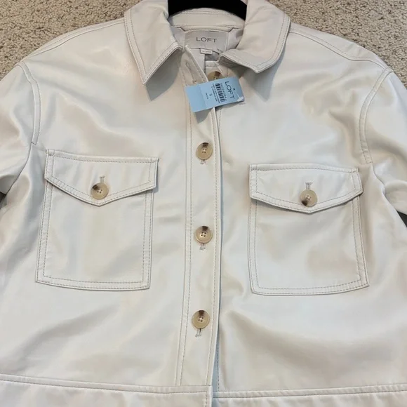 LOFT Women's bone colored pleather Jacket nwt small petite - Picture 5 of 7